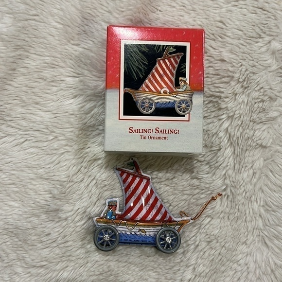 1988 Hallmark Keepsake Tin Ornament Sailing! Sailing!  3" x 2 .6 "  Vintage Tin. - Picture 1 of 9